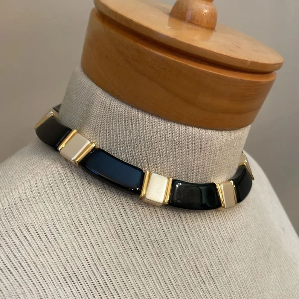 Vintage Napier Jet & Pearl Collar Necklace